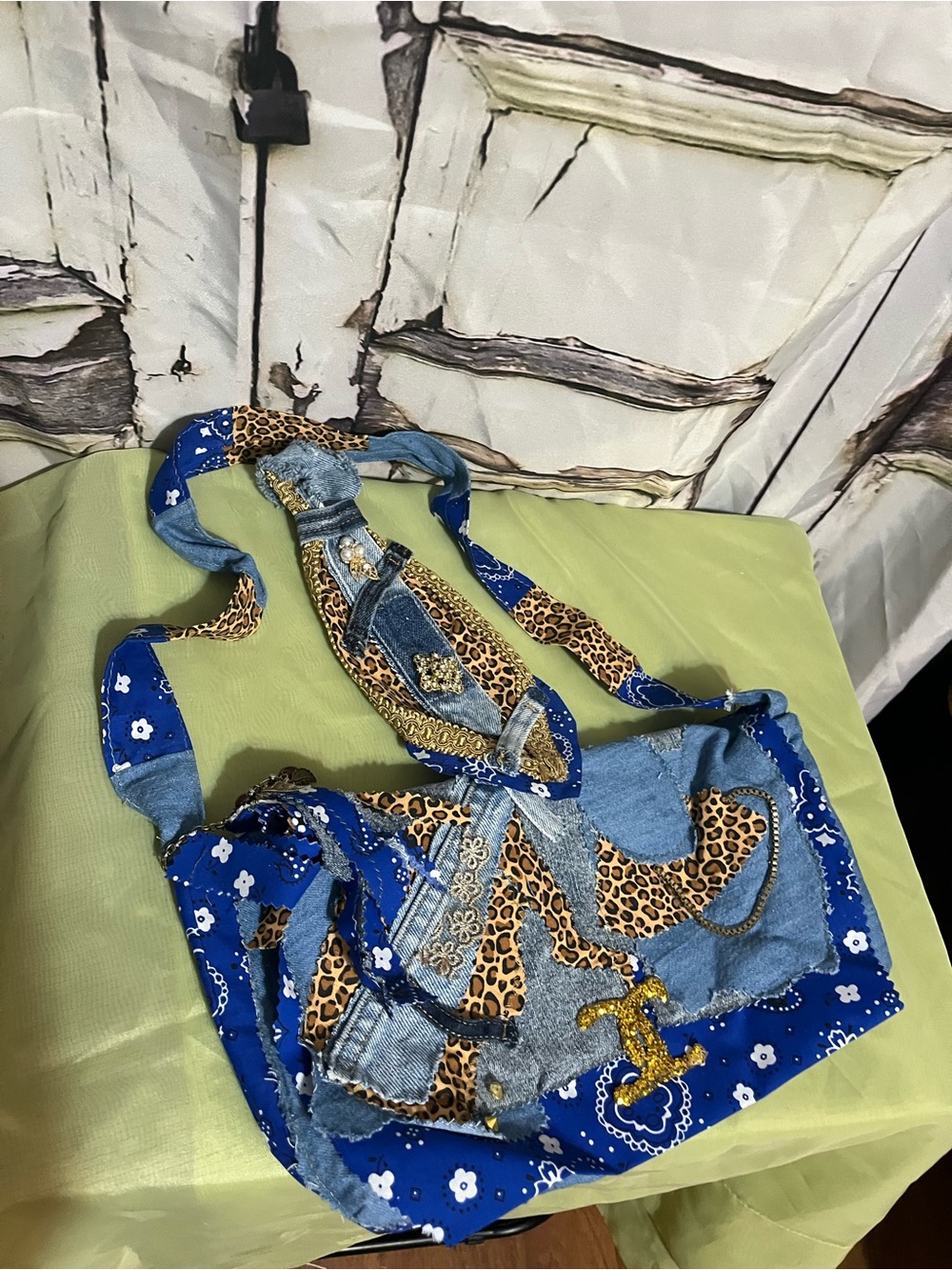 Handmade OOAK slouchy shoulder bag and a statement necktie necklace Set